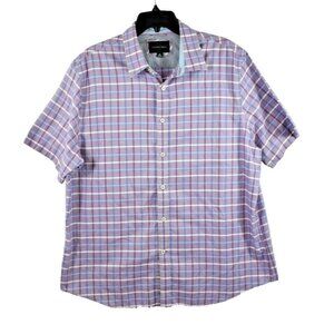 Geoffrey Beene Mens XL Button Front Violet Plaid Casual Short Sleeve Shirt